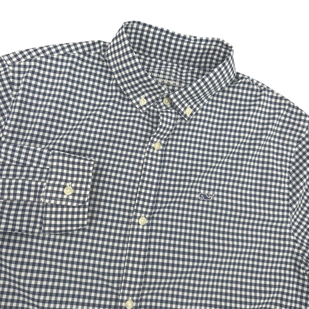 Vineyard Vines Performance Gingham Shirt Boys XL Navy Button Down Logo Stretch